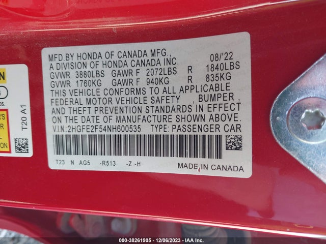 Honda Civic Sport 2022 2HGFE2F54NH600535 Image 9