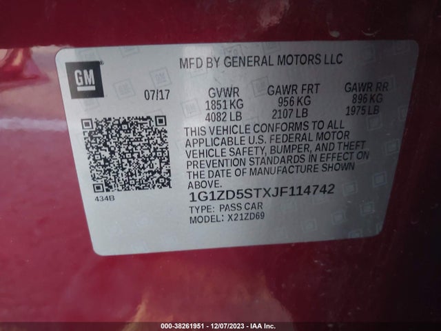 Chevrolet MALIBU LT 2018 1G1ZD5STXJF114742 Image 9