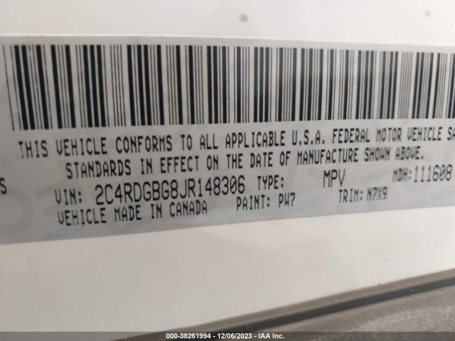2C4RDGBG8JR148306 Dodge Grand Caravan Se Plus
