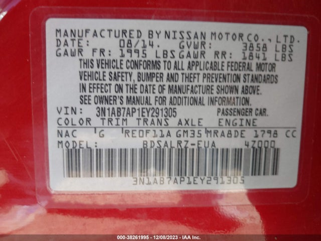 Nissan SENTRA SR 2014 3N1AB7AP1EY291305 Image 9