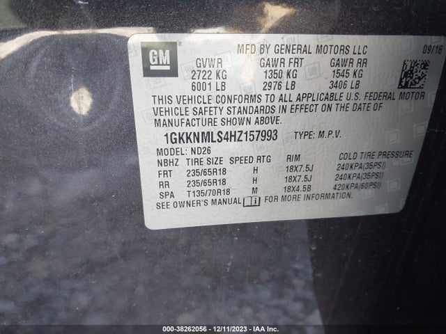 GMC Acadia Slt-1 2017 1GKKNMLS4HZ157993 Image 9