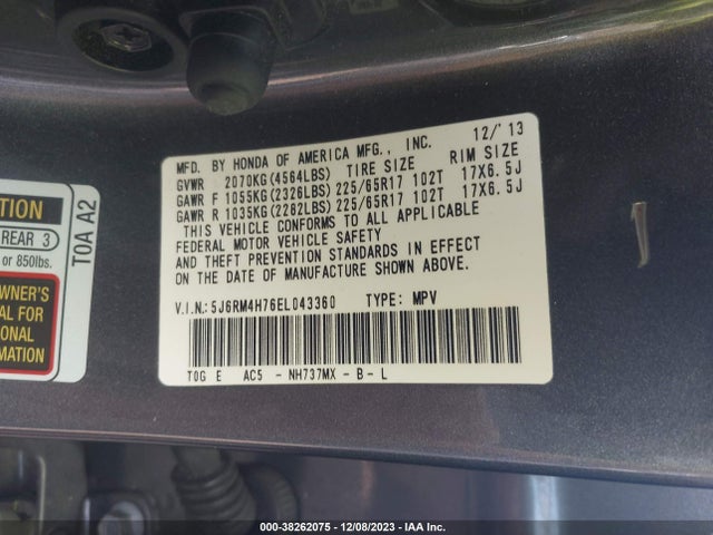 Honda Cr-v Ex-l 2014 5J6RM4H76EL043360 Image 9