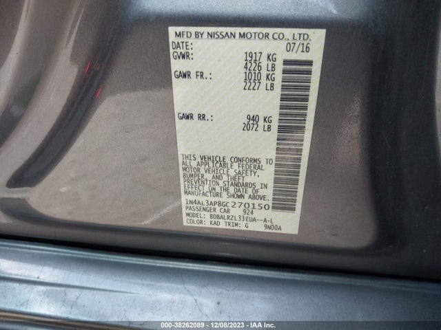2016 NISSAN ALTIMA 2.5 SL VIN: 1N4AL3AP8GC270150