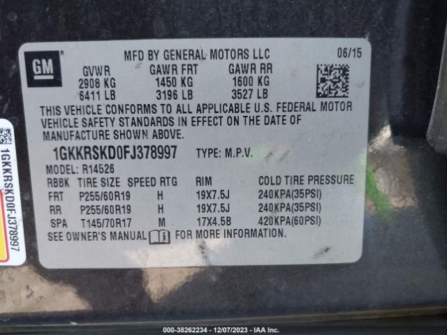 1GKKRSKD0FJ378997 GMC Acadia Slt-2