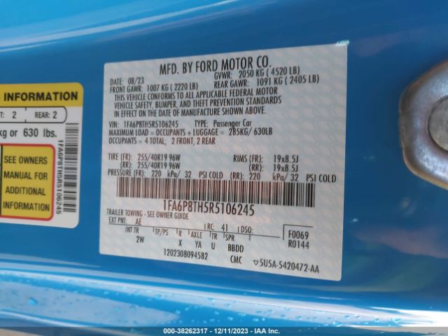 2024 FORD MUSTANG 1FA6P8TH5R5106245 Photo 8