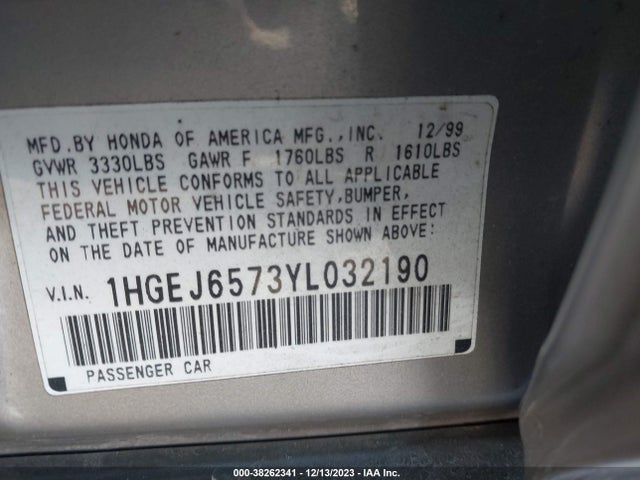 2000 HONDA CIVIC LX VIN: 1HGEJ6573YL032190