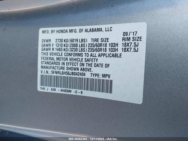 Honda ODYSSEY EX 2018 5FNRL6H56JB042404 Image 9