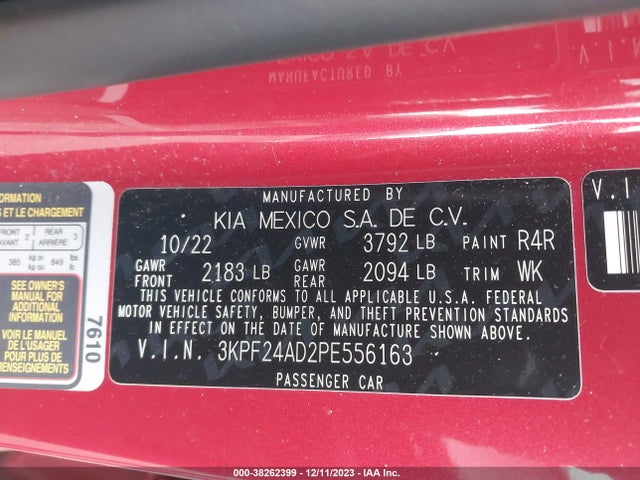 2023 KIA FORTE LXS VIN: 3KPF24AD2PE556163