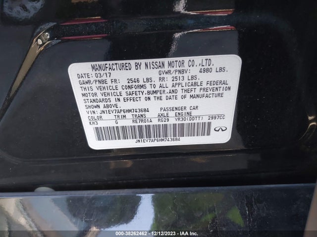 2017 INFINITI Q50 3.0T PREMIUM VIN: JN1EV7AP6HM743684