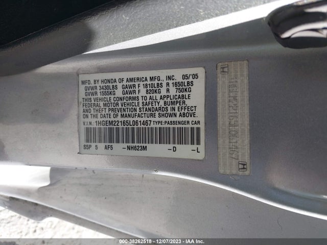 2005 HONDA CIVIC CPE 1HGEM22165L061467 Photo 8