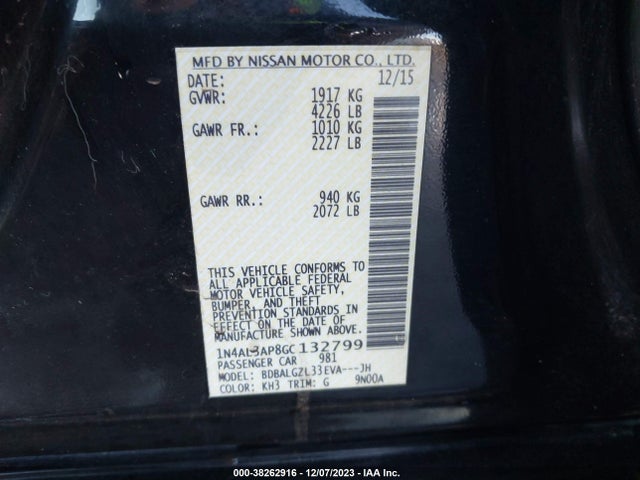 2016 NISSAN ALTIMA 2.5 S VIN: 1N4AL3AP8GC132799