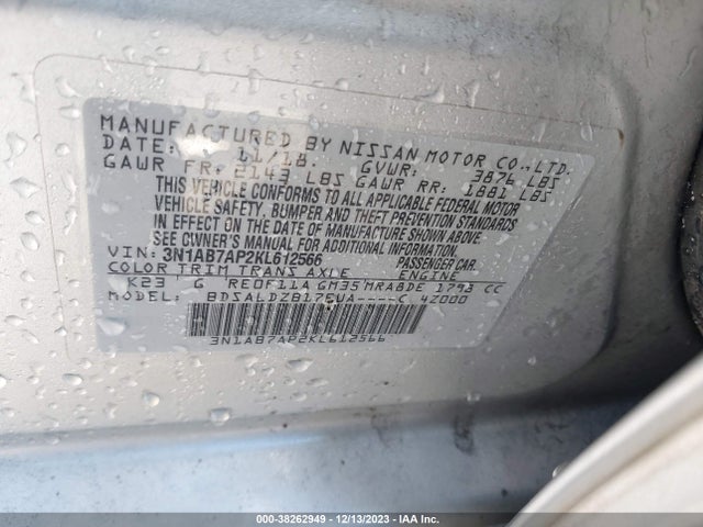 Nissan SENTRA SV 2019 3N1AB7AP2KL612566 Image 9