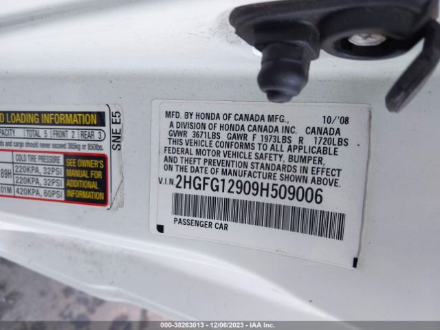 2009 HONDA CIVIC CPE 2HGFG12909H509006 Photo 8