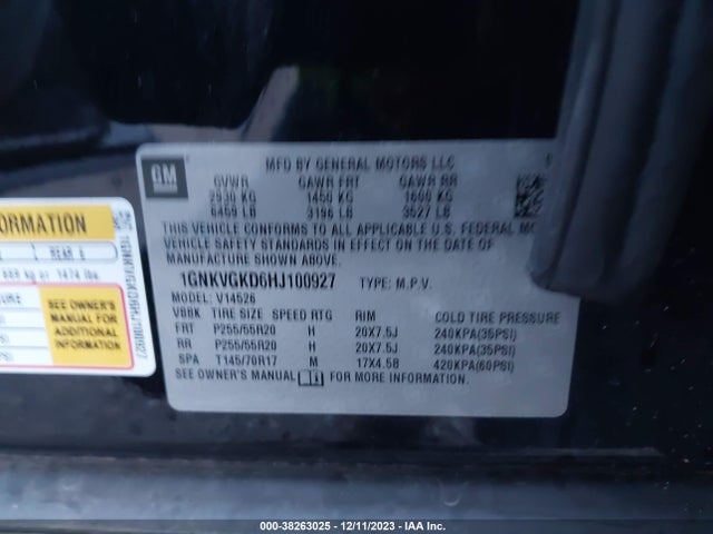 Chevrolet Traverse 1lt 2017 1GNKVGKD6HJ100927 Image 9