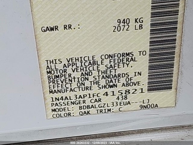 2015 NISSAN ALTIMA 2.5 S VIN: 1N4AL3AP1FC415821