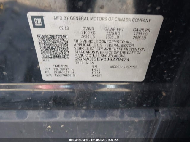 Chevrolet EQUINOX LT 2018 2GNAXSEV1J6279474 Image 9