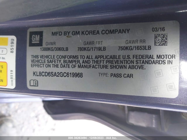 Chevrolet Spark 1lt Cvt 2016 KL8CD6SA2GC619968 Image 9