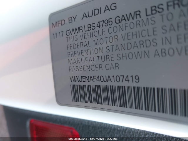 2018 AUDI A4 2.0T TECH PREMIUM/2.0T PREMIUM VIN: WAUENAF40JA107419