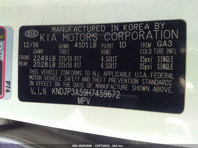 KIA SOUL + 2017 KNDJP3A59H7459672 Image 9