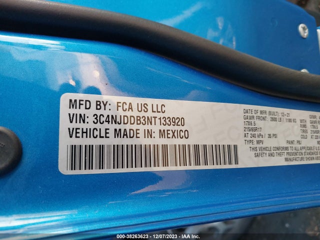 2022 JEEP COMPASS TRAILHAWK 4X4 VIN: 3C4NJDDB3NT133920