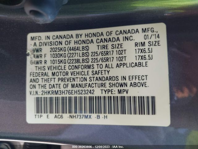 2HKRM3H76EH523242 Honda Cr-v Ex-l