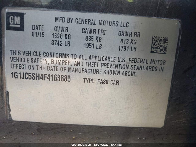 Chevrolet Sonic Lt Auto 2015 1G1JC5SH4F4163885 Image 9