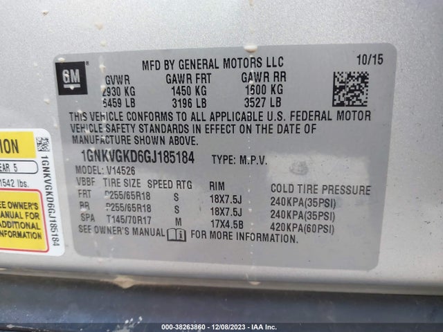 Chevrolet Traverse 1lt 2016 1GNKVGKD6GJ185184 Image 9