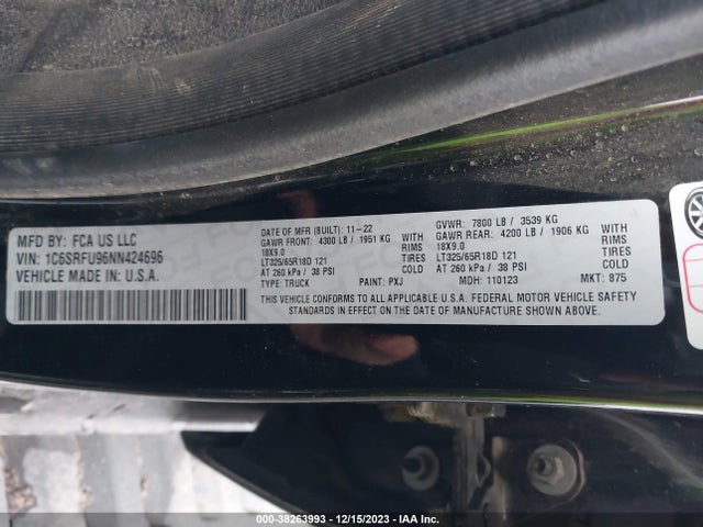 1C6SRFU96NN424696 RAM 1500 Trx  4x4 5'7 Box