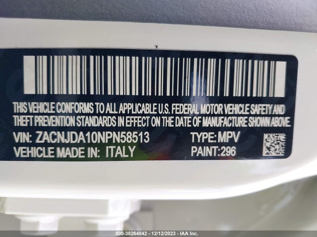 2022 JEEP RENEGADE SPORT 4X4 VIN: ZACNJDA10NPN58513