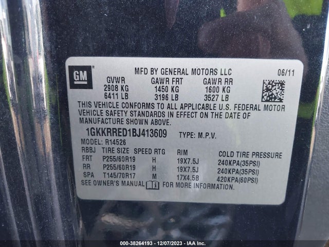 2011 GMC ACADIA SLT-1 VIN: 1GKKRRED1BJ413609