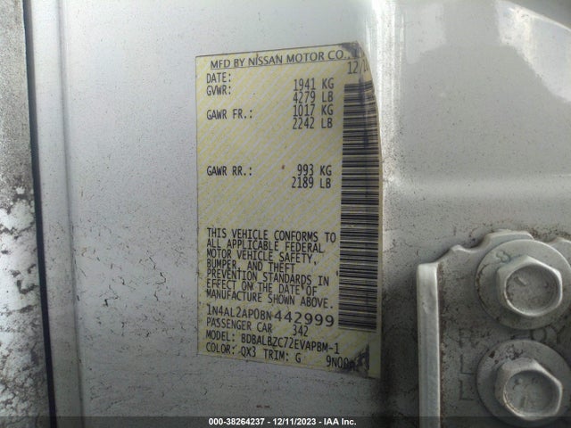 2011 NISSAN ALTIMA 2.5 S VIN: 1N4AL2AP0BN442999