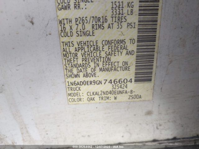 1N6AD0ER9GN746604 Nissan Frontier Sv