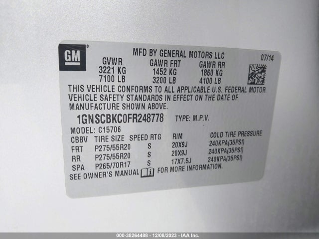 Chevrolet Tahoe Lt 2015 1GNSCBKC0FR248778 Image 9