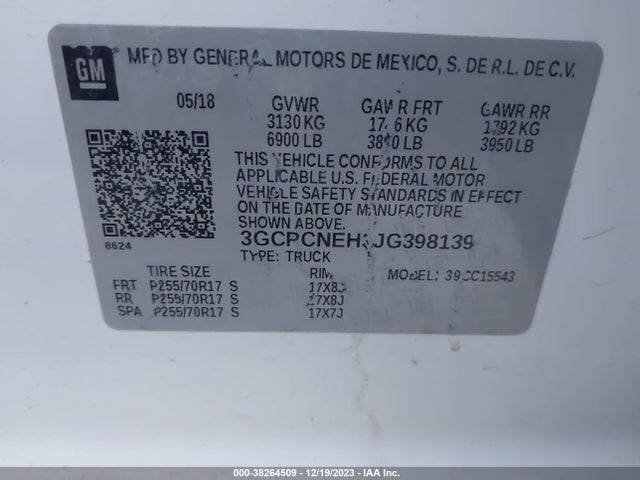 2018 CHEVROLET SILVERADO 1500 WT VIN: 3GCPCNEH3JG398139