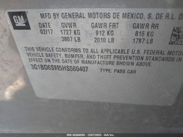 3G1BD6SM5HS580407 Chevrolet Cruze Lt Manual