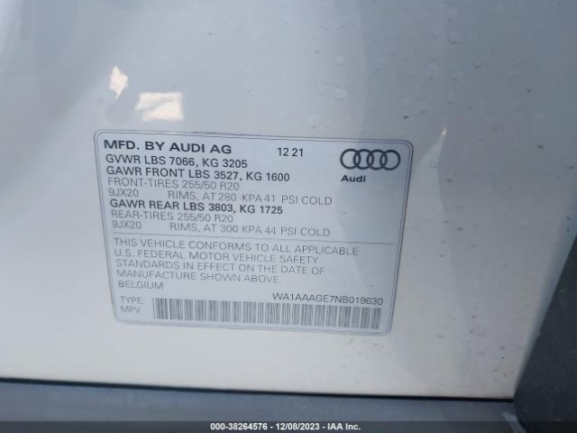 WA1AAAGE7NB019630 Audi E-tron Premium Quattro