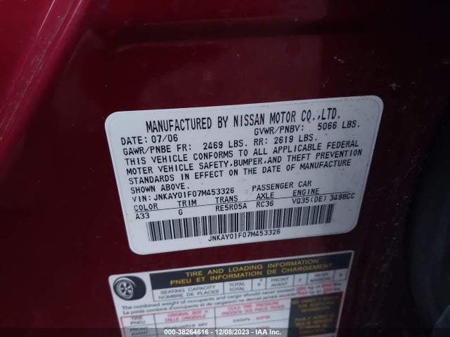 2007 INFINITI M35X VIN: JNKAY01F07M453326