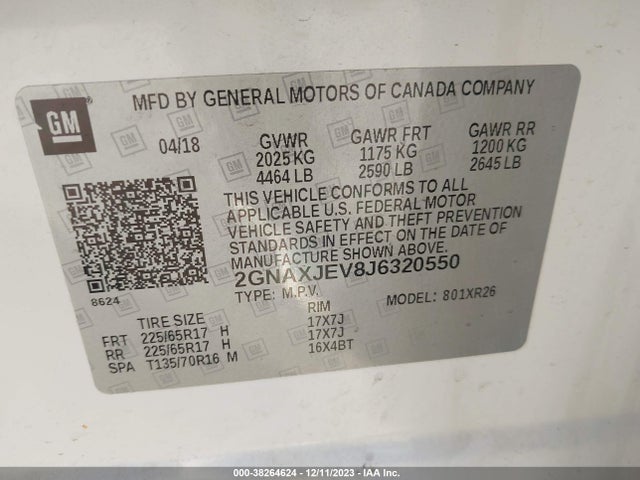Chevrolet EQUINOX LT 2018 2GNAXJEV8J6320550 Image 9