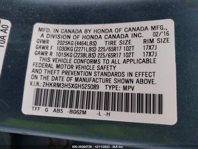 Honda CR-V EX 2016 2HKRM3H5XGH525089 Image 9