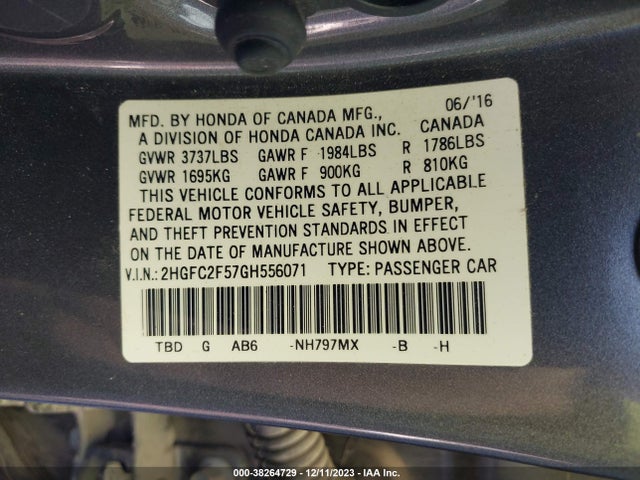 Honda Civic Lx 2016 2HGFC2F57GH556071 Image 9
