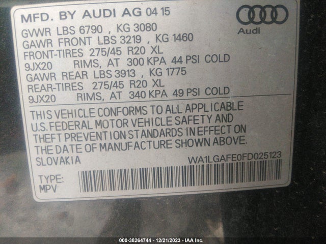 WA1LGAFE0FD025123 Audi Q7 3.0t Premium