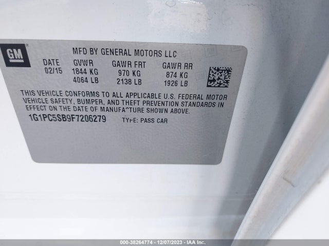Chevrolet Cruze 1lt Auto 2015 1G1PC5SB9F7206279 Image 9