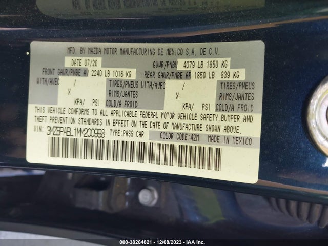 3MZBPABL1MM200998 Mazda Mazda3 Select