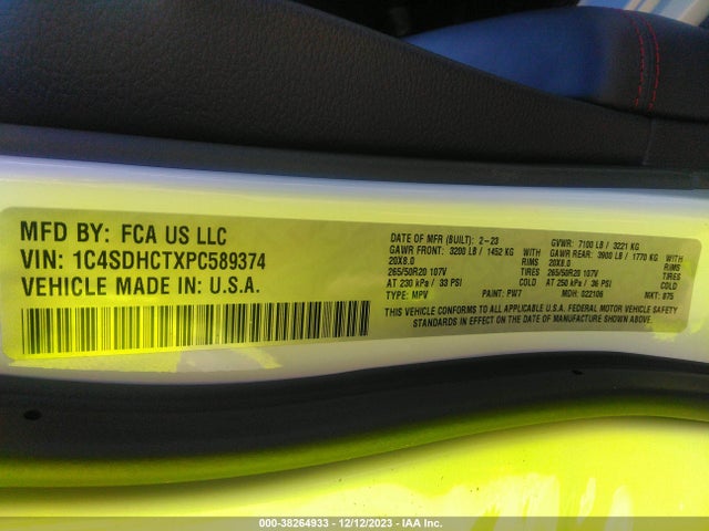 Dodge Durango R/t Plus Rwd 2023 1C4SDHCTXPC589374 Image 9