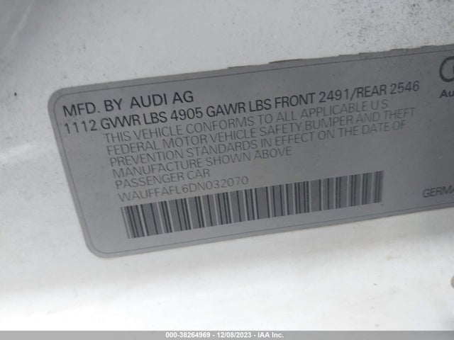 2013 AUDI A4 2.0T PREMIUM VIN: WAUFFAFL6DN032070