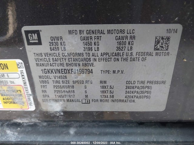 GMC Acadia Sle-1 2015 1GKKVNEDXFJ199794 Image 9
