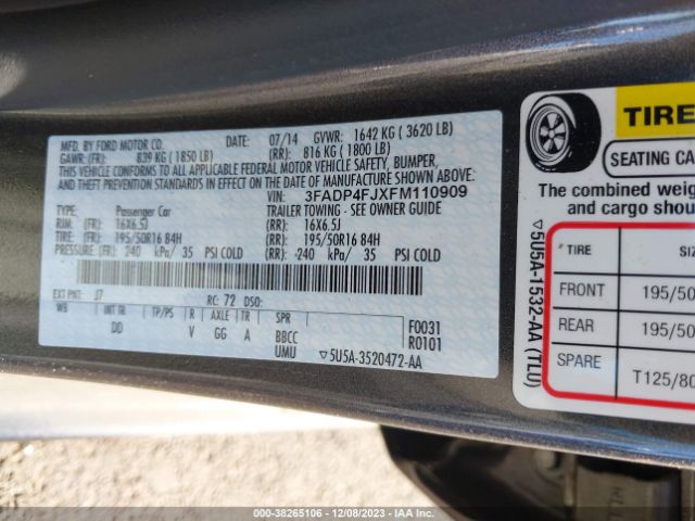 3FADP4FJXFM110909 Ford Fiesta Titanium