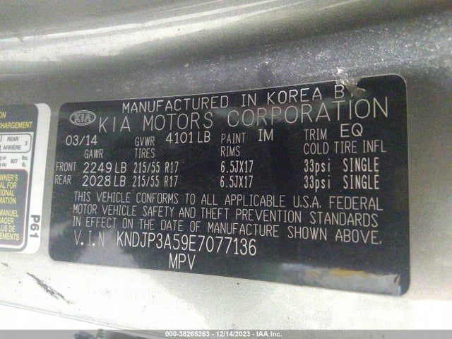 KIA SOUL + 2014 KNDJP3A59E7077136 Image 9