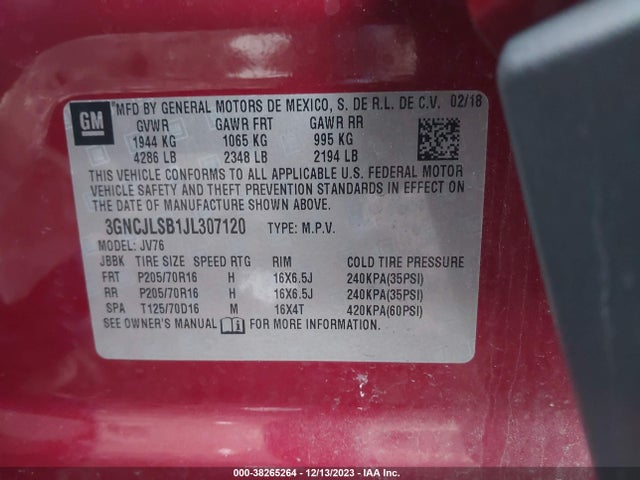 Chevrolet Trax Lt 2018 3GNCJLSB1JL307120 Image 9