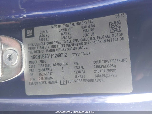 Chevrolet Colorado Lt 2015 1GCHTBE31F1249712 Image 9